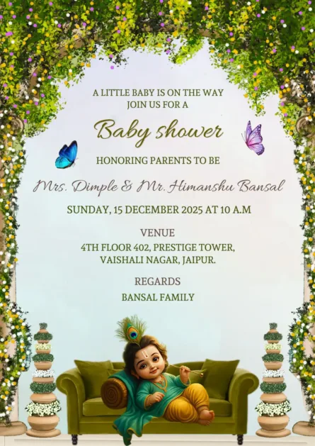 baby shower digital invitation with greenery theme