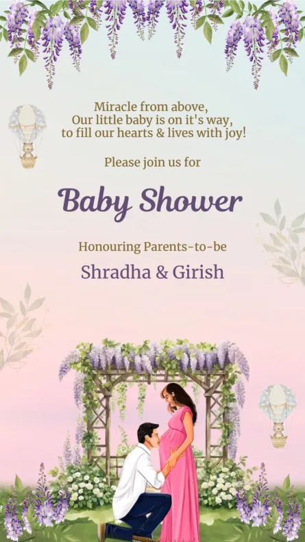 baby shower invitation card with floral garden theme and parents to be illustration