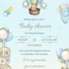 baby shower invitation card with teddy hot air balloon theme