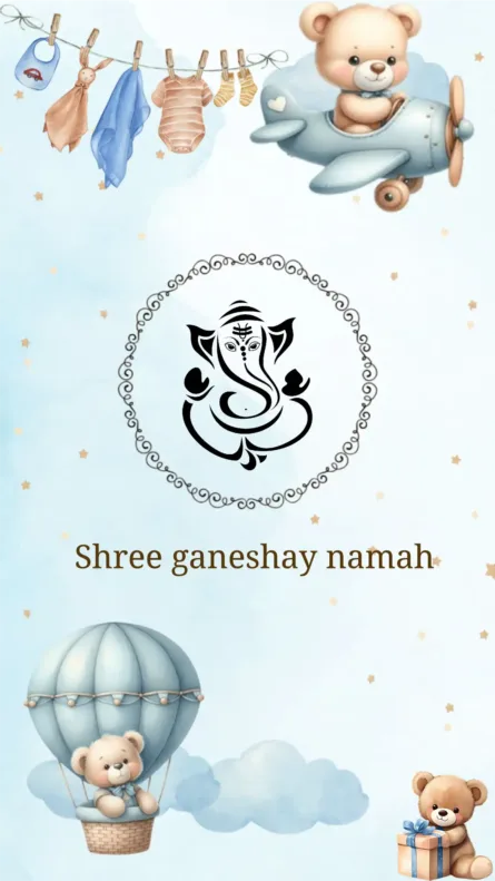 Indian baby shower invitation card with cute teddy and baby theme