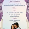 Godh Bharai invitation card with purple drapes and fairy lights baby shower theme