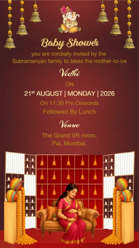 baby shower invitation card red ganesha theme