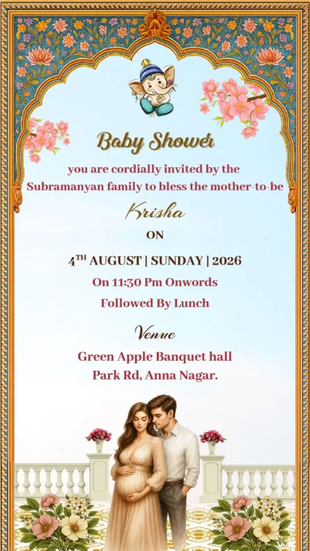 traditional indian baby shower invitation card with floral design