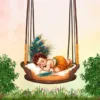 krishna swing baby shower invitation with bal krishna jhula and peacock artwork