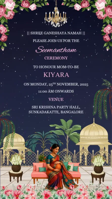 night seemantham ceremony invitation card elegant baby shower design