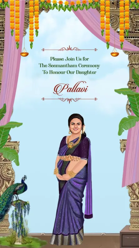 traditional seemantham invitation temple theme south indian baby shower card