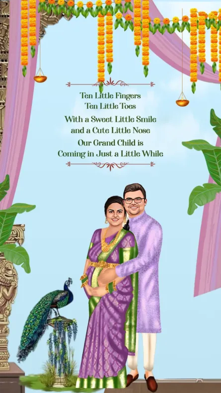 traditional seemantham invitation temple theme south indian baby shower card