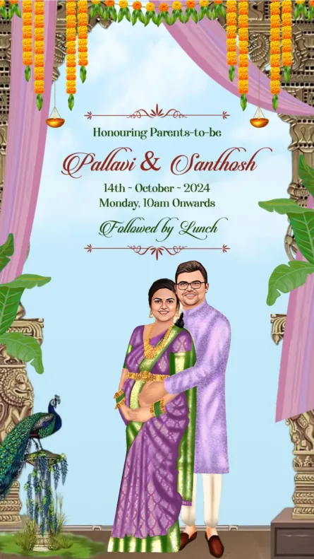 traditional seemantham invitation temple theme south indian baby shower card