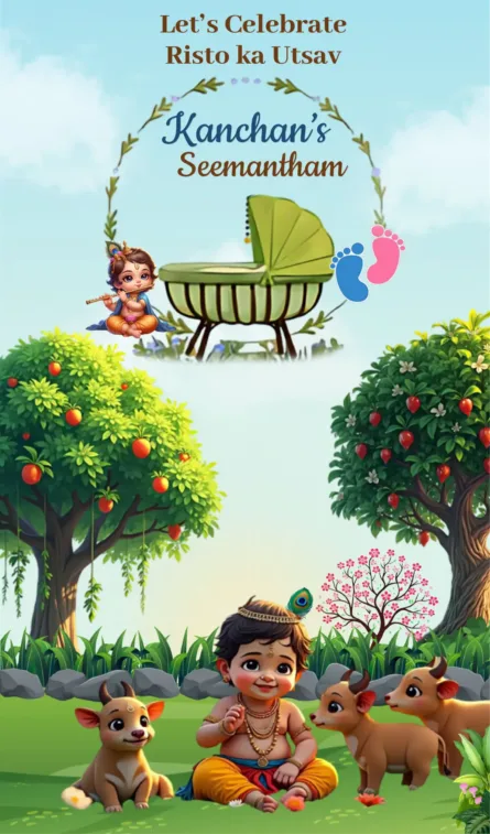 krishna seemantham invitation with baby krishna temple theme baby shower card