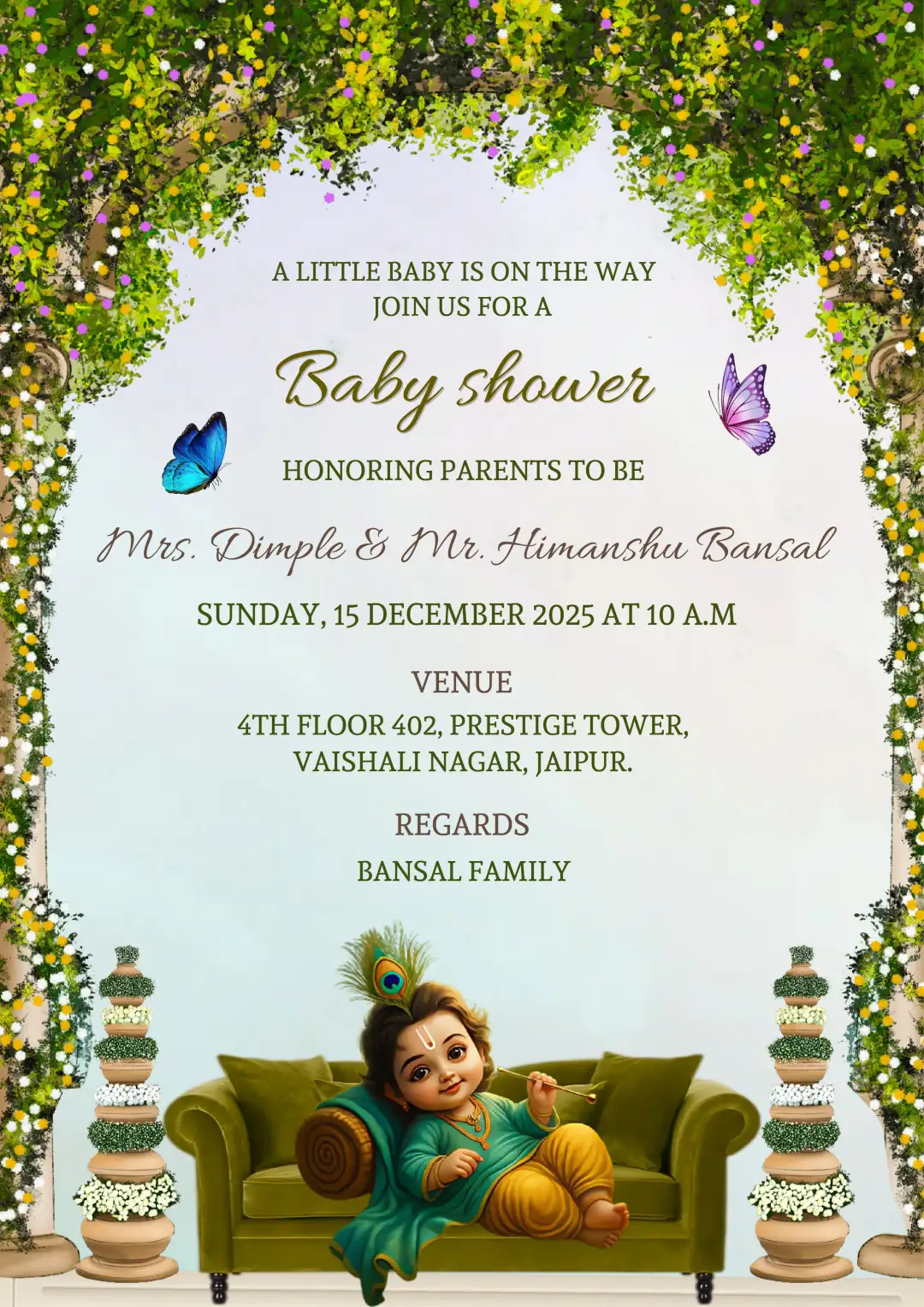 baby-shower-invitation-card baby shower digital invitation with greenery theme