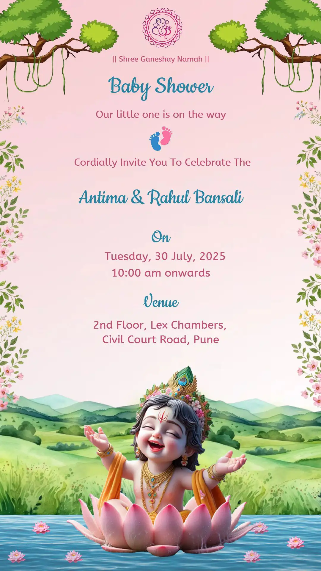 krishna theme baby shower invitation