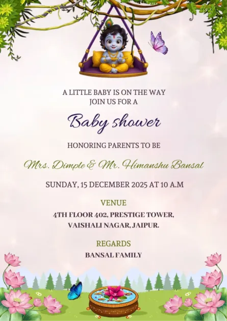 seemantham ceremony invitation card with traditional Indian baby shower design for parents to be