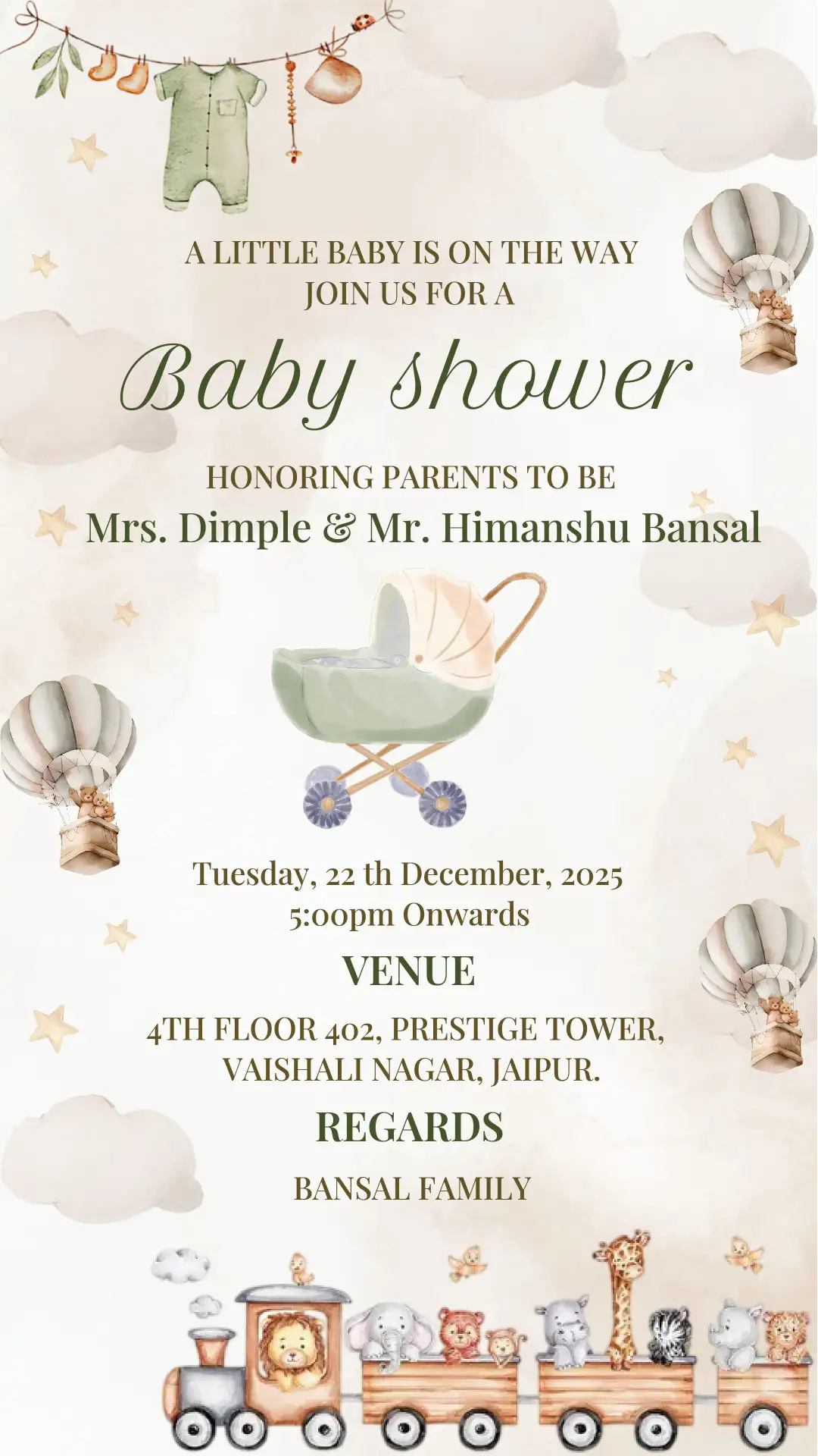 baby shower invitation card design with elegant pastel theme for parents to be