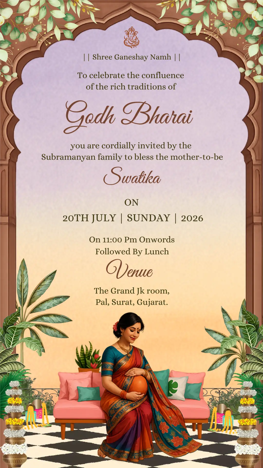 godh-bharai-ceremony-invitation-card-traditional-indian-theme Godh Bharai ceremony invitation traditional Indian baby shower card